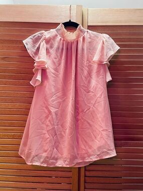 1. State Blush Pink Ruffled Smocked Top, Size L